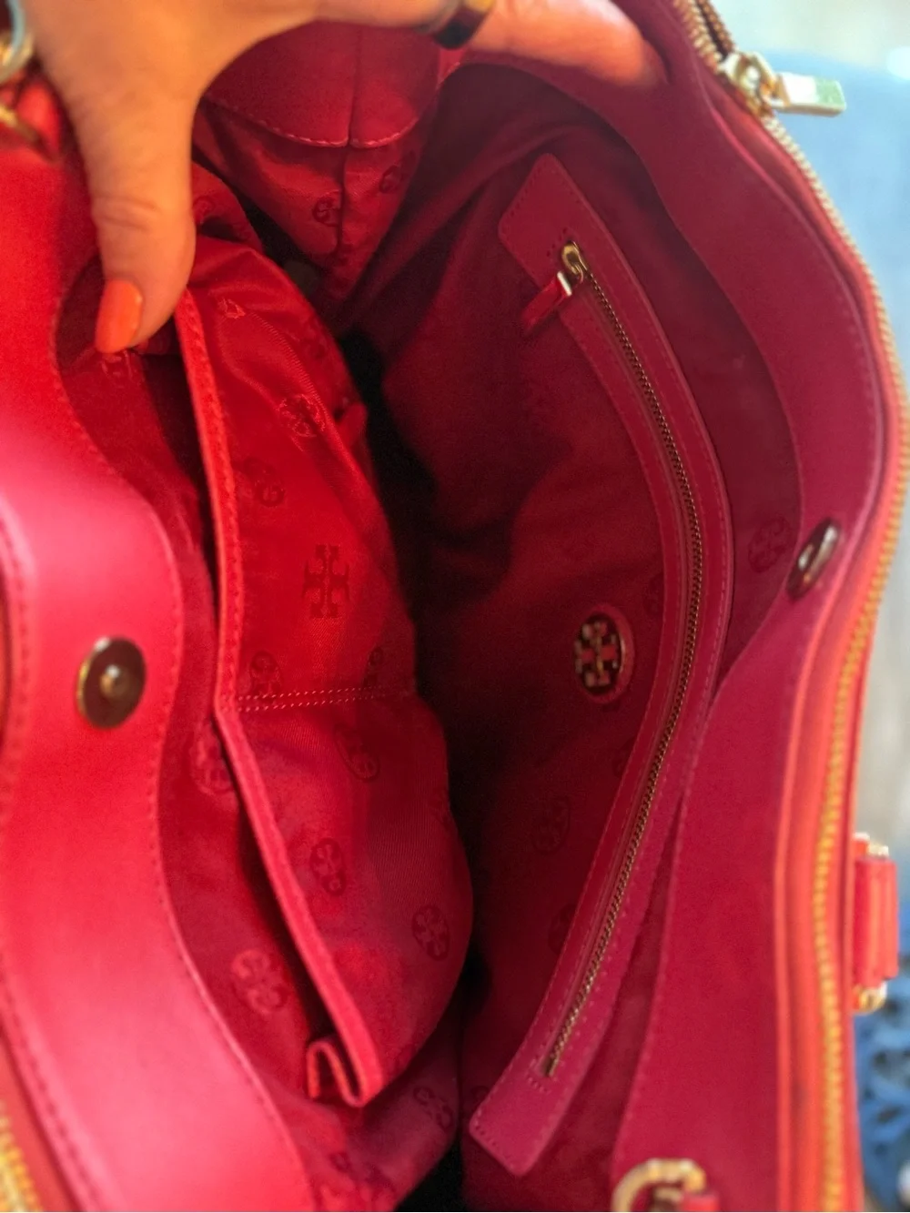Tory Burch Bright Red Leather Satchel with Gold Hardware